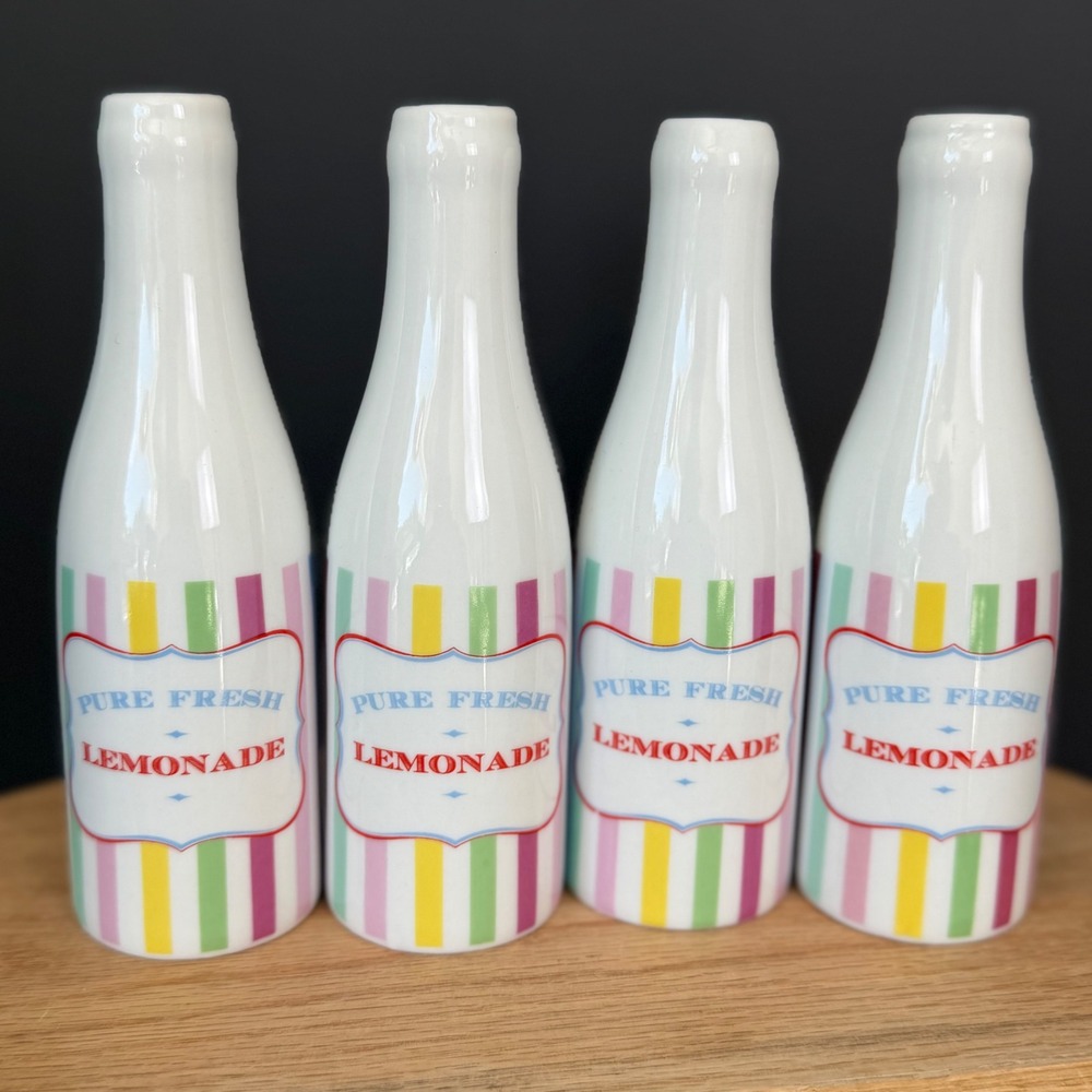 Vintage Robert Gordon Australia Fresh Lemonade Bottle Rainbow Stripe Set of 4